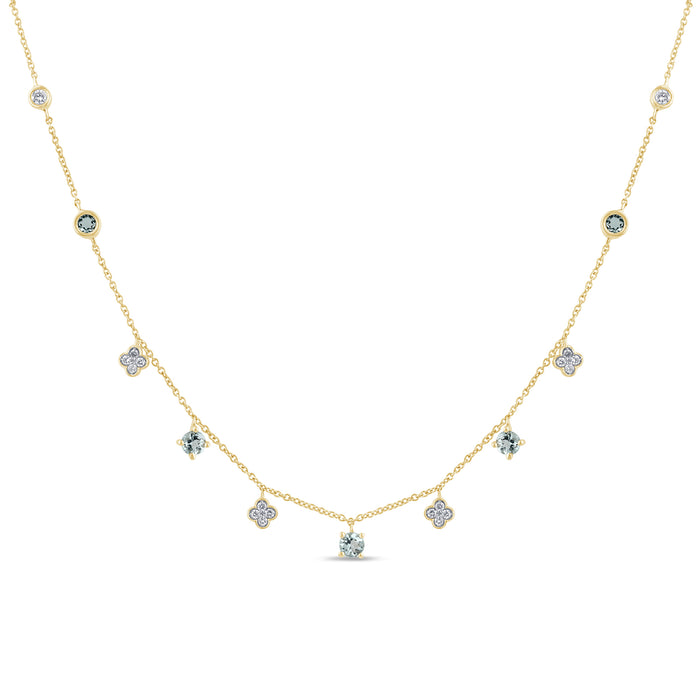 GEMSTONE CLOSEOUT! .60ct G SI 14K Yellow Gold Diamond & Aquamarine Pendant Necklace 16 + 2" Ext