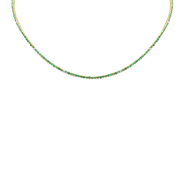 DIAMOND CLOSEOUT! 3.23ct G SI 14K Yellow Gold Diamond & Green Emerald Tennis Necklace 14 + 2 " Long