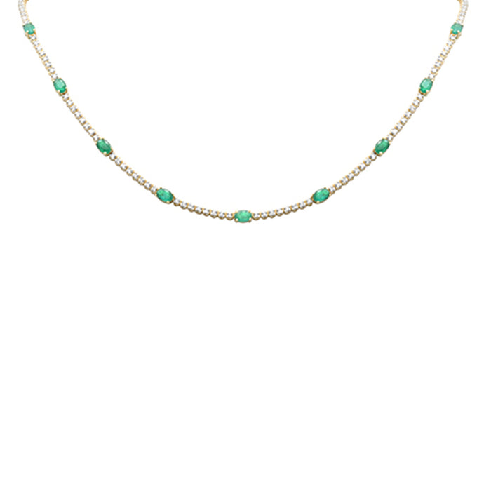 SPECIAL! 9.29ct G SI 14K Yellow Gold Diamond & Oval Green Emerald Tennis Necklace 18" Long