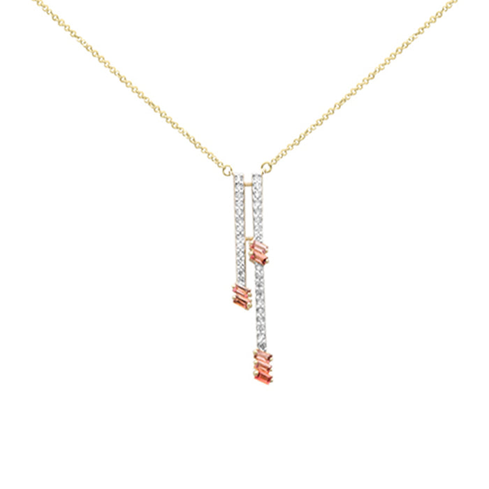 GEMSTONE CLOSEOUT! .60ct G SI 14K Yellow Gold Diamond & Pink Tourmaline Gemstone Pendant Necklace 18" Long
