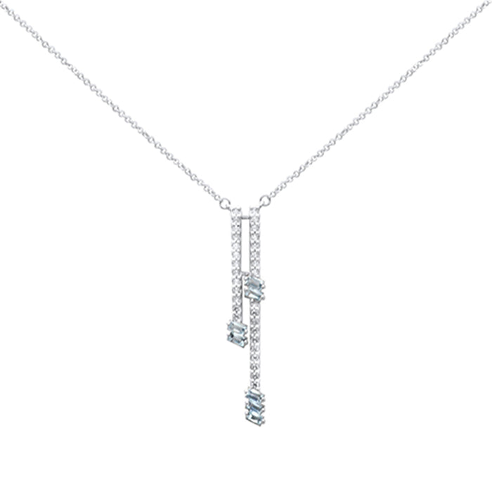 DIAMOND CLOSEOUT! .63ct G SI 14K White Gold Diamond & Aquamarine Gemstone Pendant Necklace 18" Long