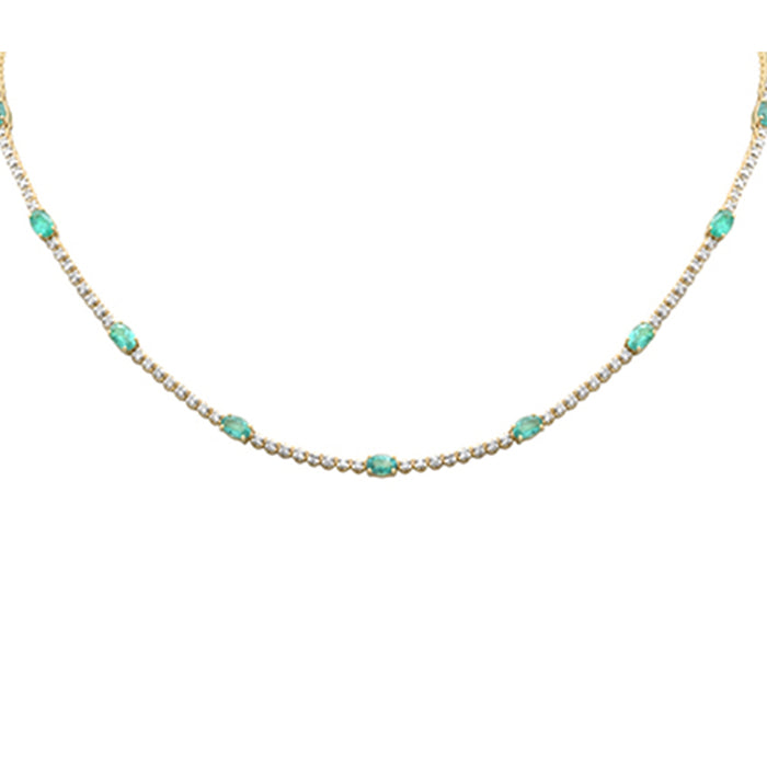 SPECIAL! 8.98ct G SI 14K Yellow Gold Diamond & Emerald Gemstone Tennis Necklace 18" Long