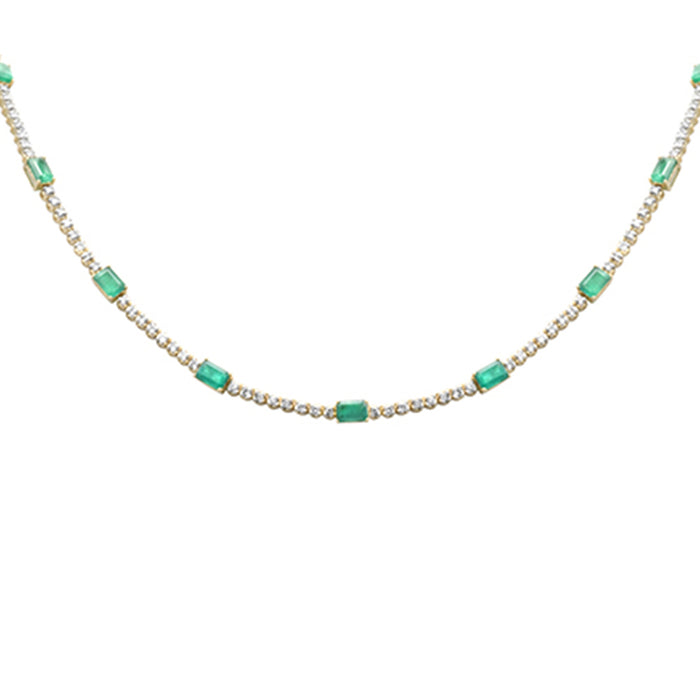 SPECIAL! 11.16ct G SI 14K Yellow Gold Diamond & Emerald Gemstone Tennis Necklace 18" Long