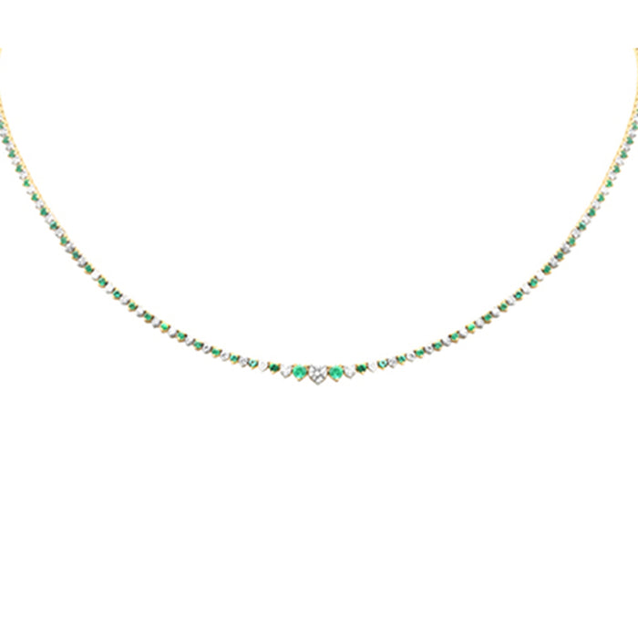 SPECIAL! 3.08ct G SI 14K Yellow Gold Diamond & Emerald Tennis Necklace 16" Long