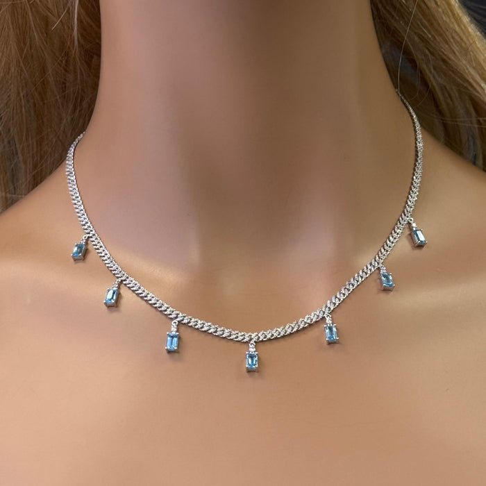 DIAMOND CLOSEOUT! 3.80ct G SI 14K White Gold Diamond & Aquamarine Cuban Necklace 12" + 4" EXT