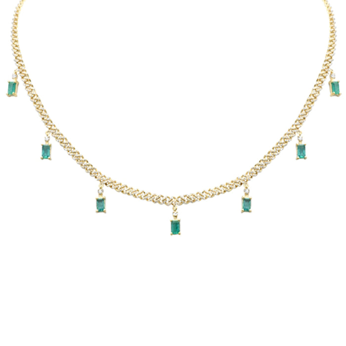 SPECIAL! 3.05ct G SI 14K Yellow Gold Diamond & Emerald Cuban Link Necklace 12" + 4" EXT