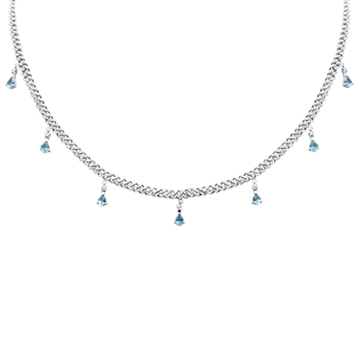 DIAMOND CLOSEOUT! 2.40ct G SI 14K White Gold Diamond & Aquamarine Cuban Link Necklace 12" + 4" EXT