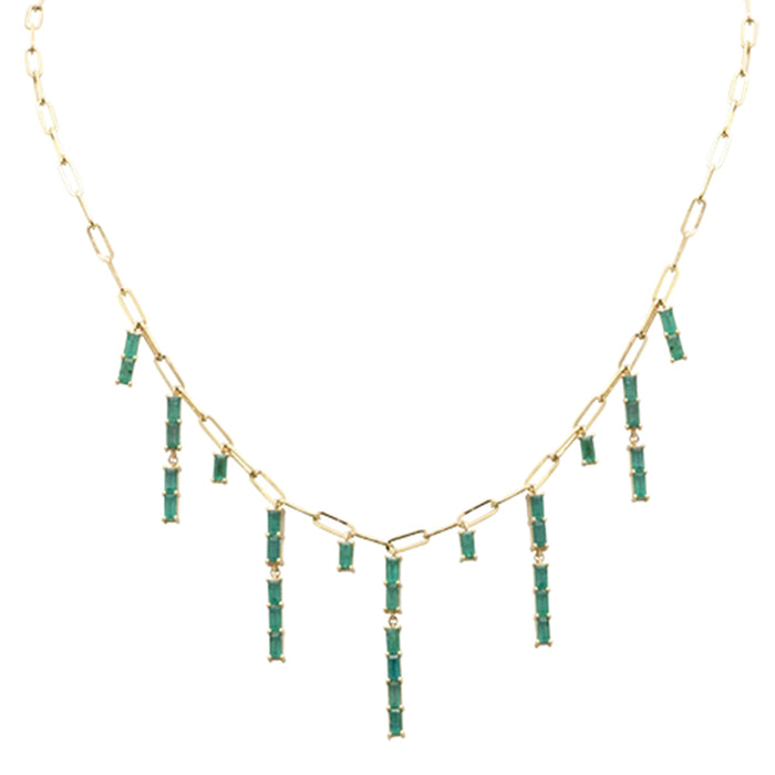 GEMSTONE CLOSEOUT! 3.52ct G SI 14K Yellow Gold Natural Green Emerald Gemstone Dangling Paper Clip Necklace 16" + 2" EXT