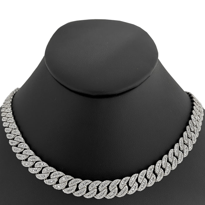 SPECIAL! 9mm 10.11ct G SI 14K White Gold Baguette & Round Diamond Cuban Necklace 22" Long