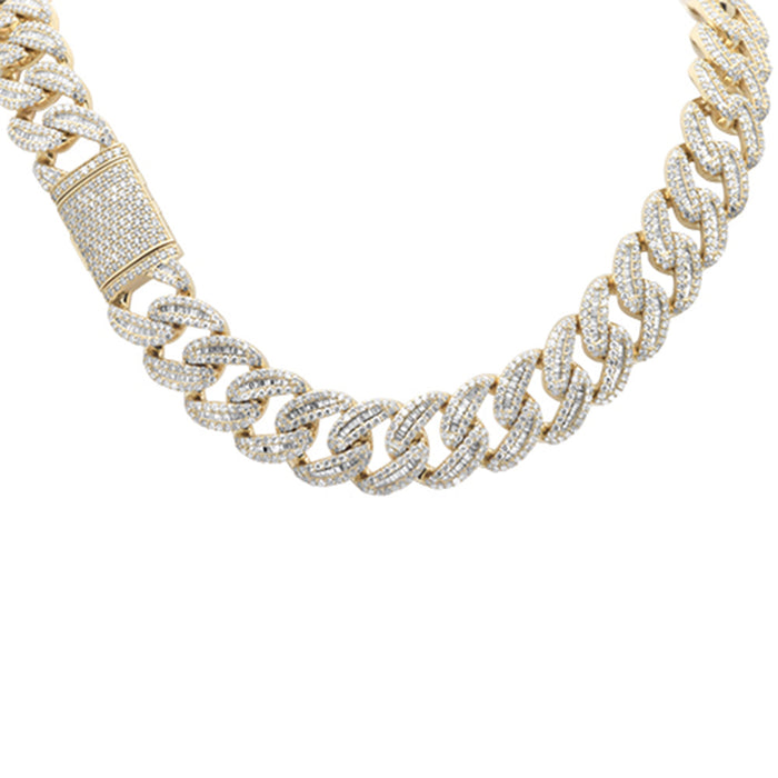 SPECIAL! 7MM 8.71ct G SI 14K Yellow Gold Round & Baguette Diamond Cuban Necklace 22" Long