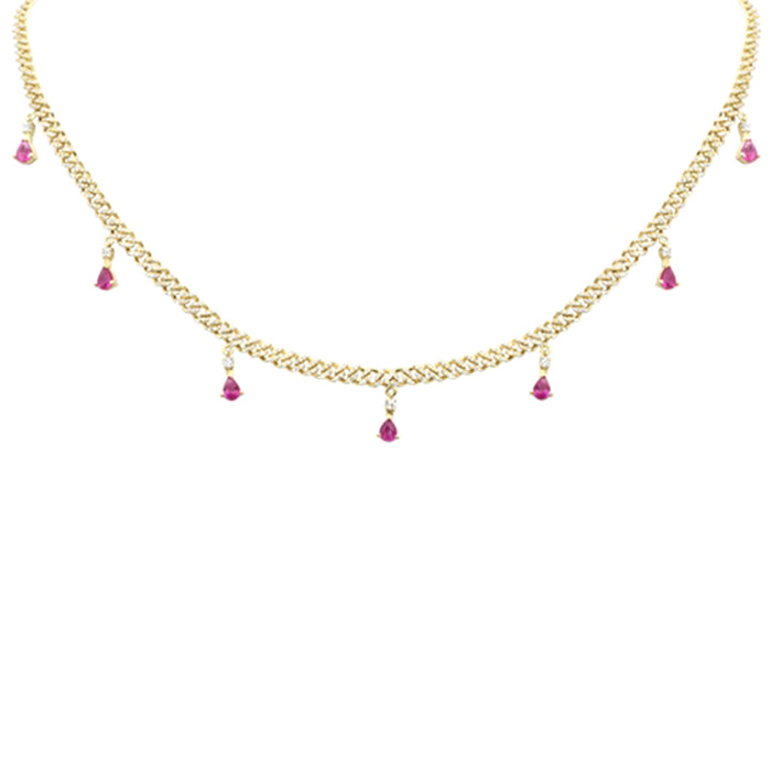 DIAMOND CLOSEOUT! 2.49ct G SI 14K Yellow Gold Diamond & Pink Tourmaline Gemstone Cuban Necklace 14" + 2" Long