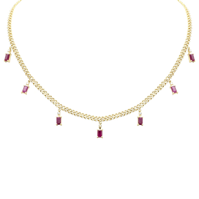 DIAMOND CLOSEOUT! 3.51ct G SI 14K Yellow Gold Diamond & Ruby Gemstone Cuban Necklace 12" + 4" Long