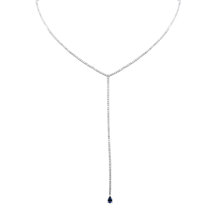 DIAMOND CLOSEOUT! 6.15ct G SI 14K White Gold Round Diamond & Blue Sapphire Tennis Drop Lariat Y Necklace 14+4'Ext