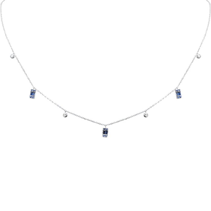 SPECIAL! .57ct F SI 14K White Gold Diamond & Blue Sapphire Pendant Necklace 16" + 2" Long