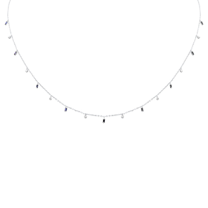 DIAMOND CLOSEOUT! .42ct F SI 14K White Gold Diamond & Blue Sapphire Pendant Necklace 16" + 2" Long