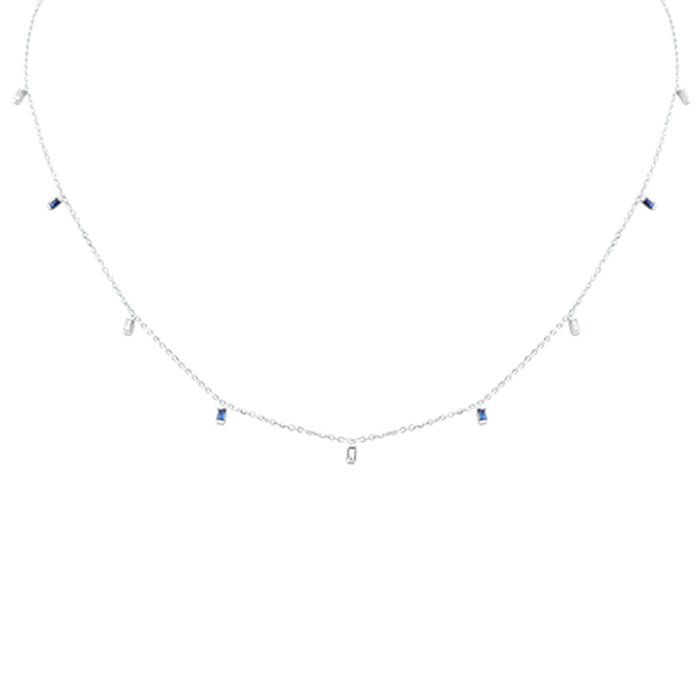 DIAMOND CLOSEOUT! .25ct F SI 14K White Gold Diamond & Blue Sapphire Pendant Necklace 16" + 2" Long