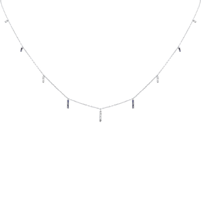 DIAMOND CLOSEOUT! .27ct F SI 14K White Gold Diamond & Blue Sapphire Dangling Pendant Necklace 16" + 2" Long
