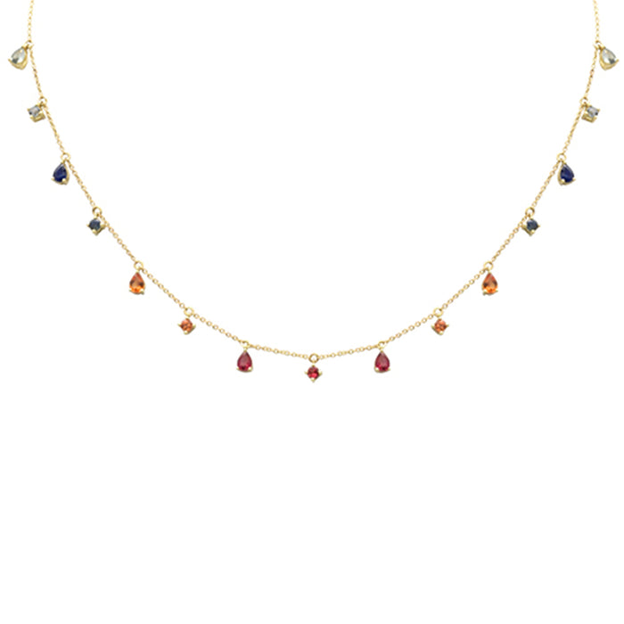 SPECIAL! 1.86ct G SI 14K Yellow Gold Multi Color Gemstone Pendant Necklace 16+2" Ext Long Chain