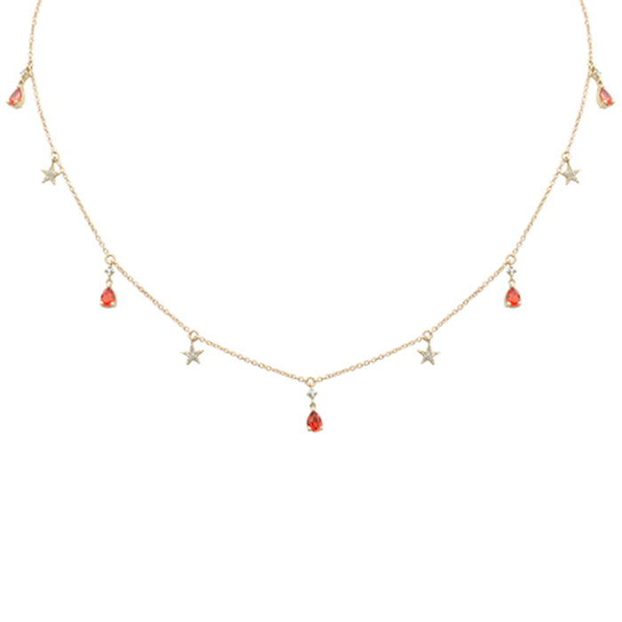 DIAMOND CLOSEOUT! .73ct G SI 14K Yellow Gold Diamond & Red Sapphire Gemstone Pendant Necklace 16+2" Ext Long Chain