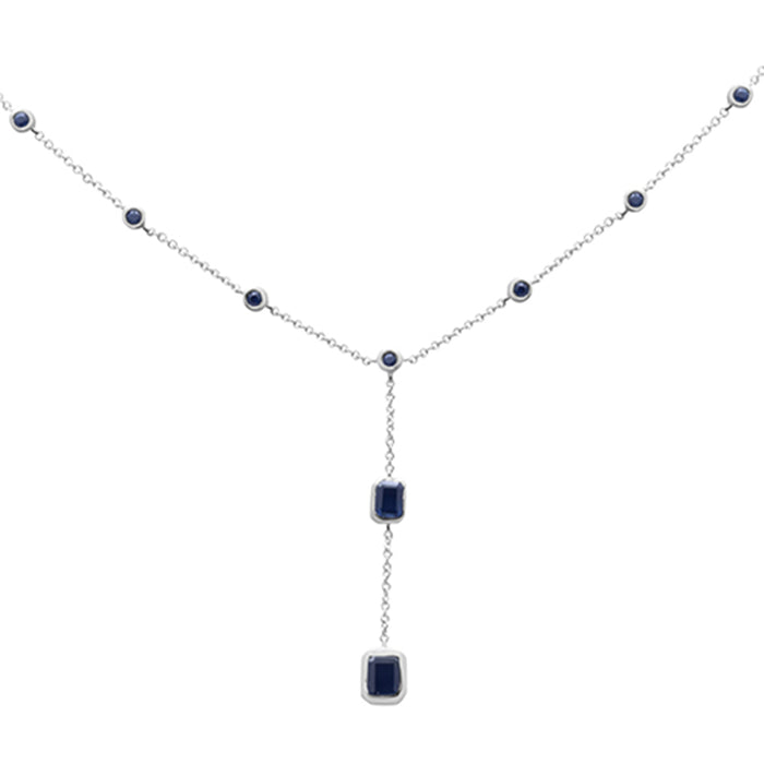 DIAMOND CLOSEOUT! 1.15ct G SI 14k White Gold Blue Sapphire Gemstones Drop Lariat Pendant Necklace 16+2" Long Chain