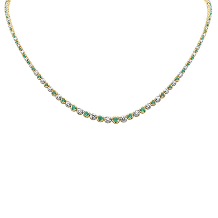 SPECIAL! 4.85ct G SI 14k Yellow Gold Diamond & Emerald Gemstones Graduated Tennis Necklace 16" Long