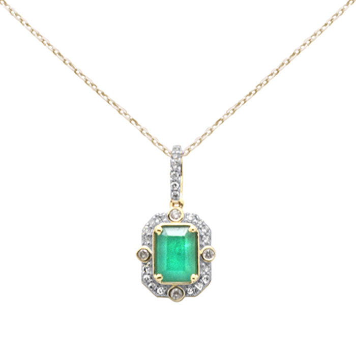 SPECIAL! 1.18ct SI 14K Yellow Gold Diamond & Emerald Gemstone Pendant Necklace 18" Long Chain