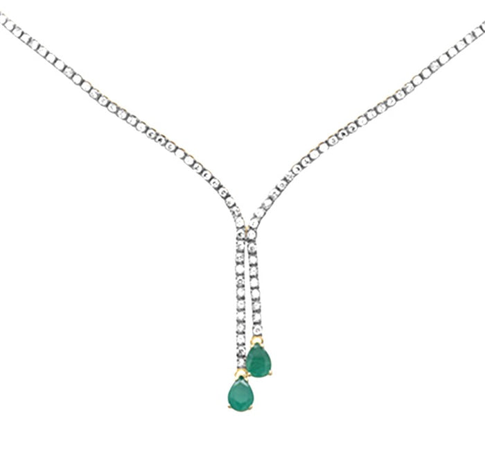 SPECIAL! 8.65ct G SI 14k Yellow Gold Diamond & Pear Shape Green Emerald Gemstones Drop Pendant Necklace 16+2" Ext Long Chain