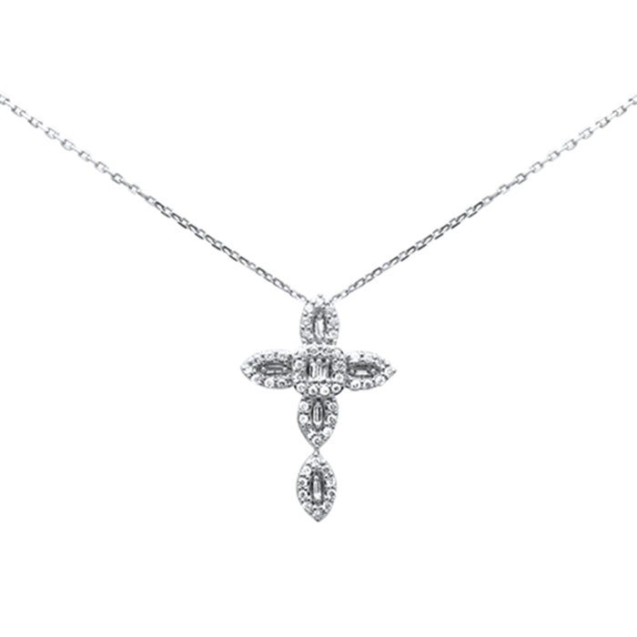 SPECIAL!.27ct G SI 14K White Gold Diamond Cross Pendant Necklace 18" Long