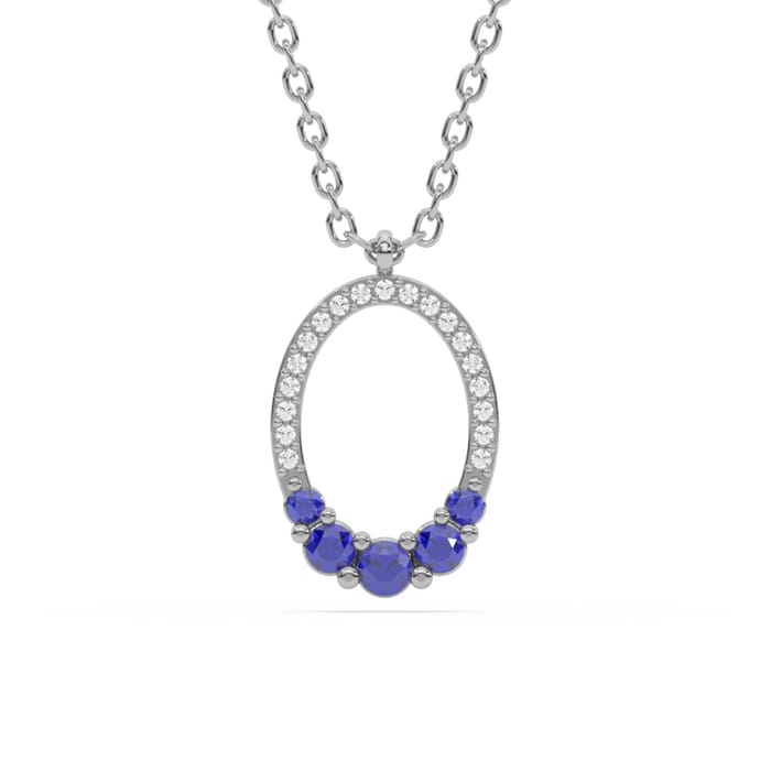 .25ct G SI 14K White Gold Diamond & Blue Sapphire Gemstones Pendant Necklace 18" Long