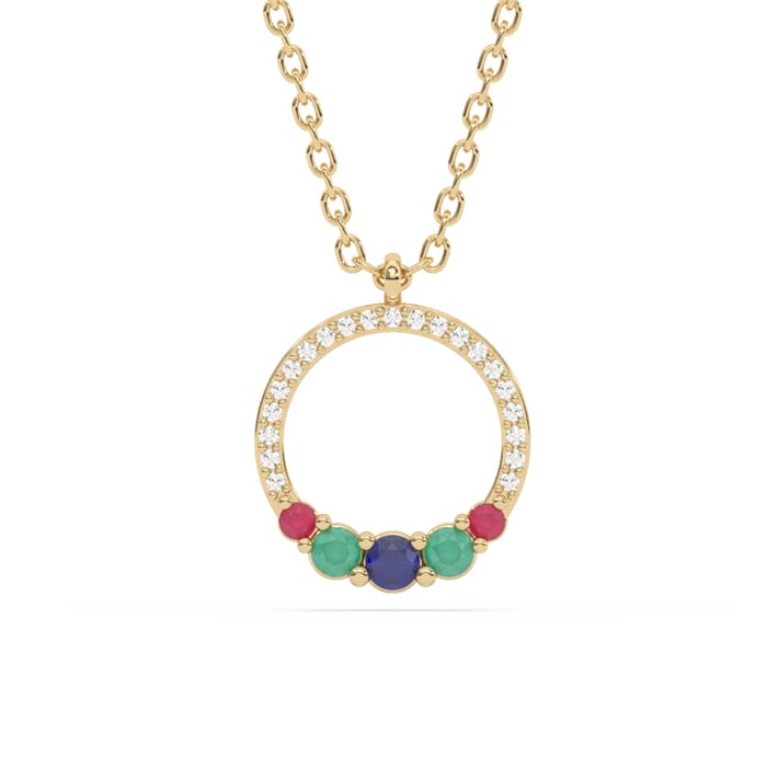 .23ct G SI 14K Yellow Gold Diamond & Multi Color Gemstone Pendant Necklace 18" Long
