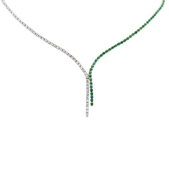 DIAMOND CLOSEOUT! 7.48ct G SI 14K Yellow Gold Diamond & Emerald Gemstones Tennis Lariat Necklace 16+2" Long