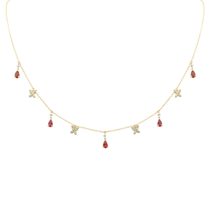 SPECIAL!1.36ct G SI 14K Yellow Gold Diamond & Pear Shape Garnet Pendant Necklace 16+2" Long