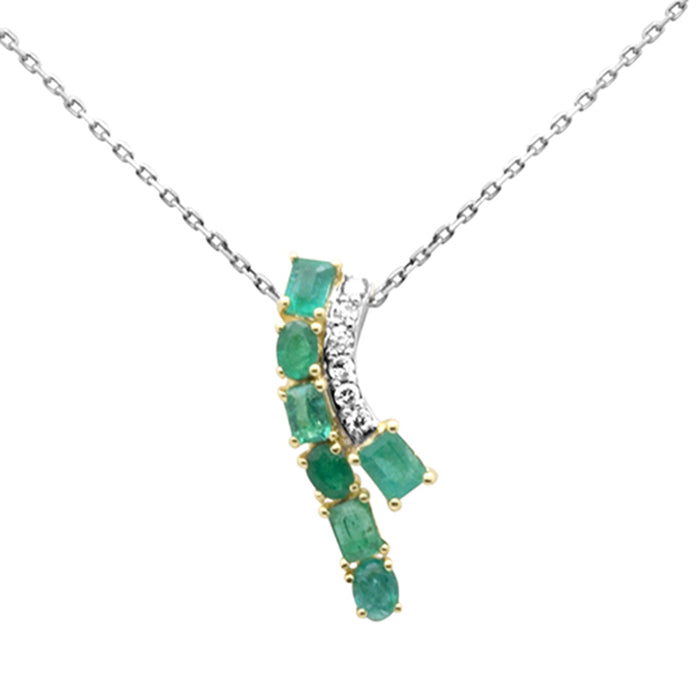 DIAMOND CLOSEOUT! 1.09ct G SI 14K Yellow Gold Diamond & Emerald Gemstones Pendant Necklace 18" Long Chain