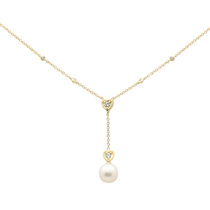DIAMOND CLOSEOUT! 2.42ct G SI 14K Yellow Gold Diamond & Pearl Stone Drop Pendant Necklace 18" Long