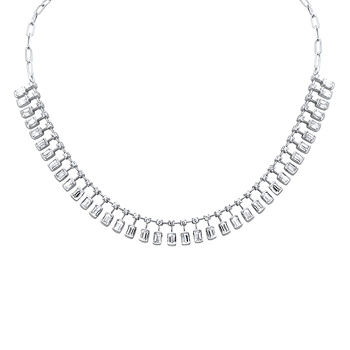 DIAMOND CLOSEOUT! 6.37ct G SI 14K White Gold Diamond & Emerald Cut Drop Chain Pendant Necklace 14+2" Long