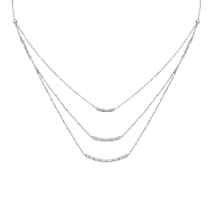 SPECIAL!.35ct G SI 14K White Gold Diamond 3 Layers Bar Pendant Necklace 16+2" Long