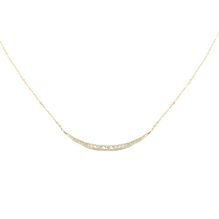 SPECIAL!.27ct G SI 14K Yellow Gold Diamond Sideways Half Moon Bar Pendant Necklace 16+2" Long