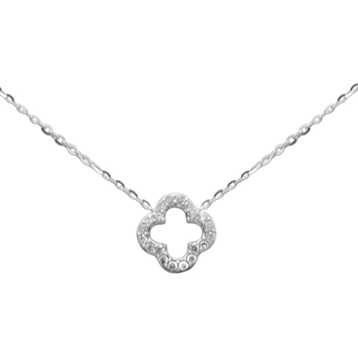 DIAMOND CLOSEOUT! .13ct G SI 14K White Gold Diamond Clover Flower Pendant Necklace 16+2" Long