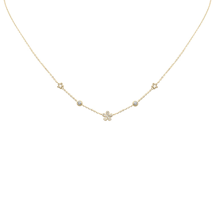 DIAMOND CLOSEOUT! .09ct G SI 14K Yellow Gold Diamond Flower Pendant Necklace 16+2" Long