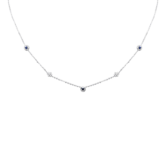 SPECIAL! .31ct G SI 14K White Gold Diamond & Blue Sapphire Gemstones Pendant Necklace 16+2" Long