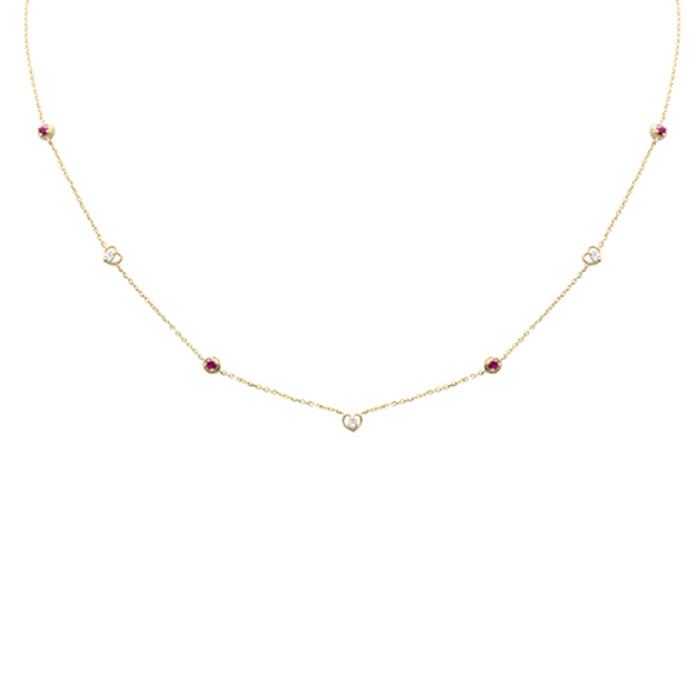 DIAMOND CLOSEOUT! .28ct G SI 14K Yellow Gold Diamond & Ruby Gemstones Pendant Necklace 16+2" Long