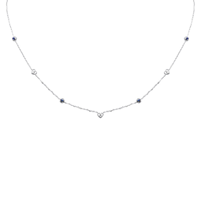 .30ct G SI 14K White Gold Diamond & Blue Sapphire Gemstones Pendant Necklace 16+2" Long