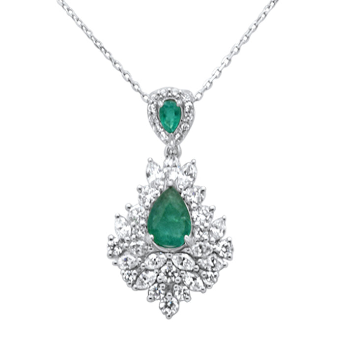 DIAMOND CLOSEOUT! 2.55ct G SI 14K White Gold Diamond & Emerald Gemstones Pendant Necklace 18" Long Chain