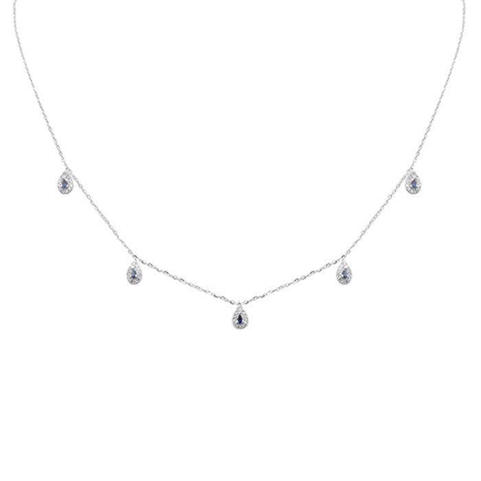 SPECIAL! .50ct G SI 14K White Gold Diamond & Blue Sapphire Gemstones Pendant Necklace 16+2" Long
