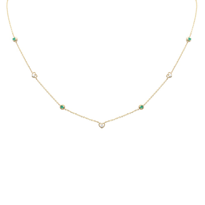 DIAMOND CLOSEOUT! .19ct G SI 14K Yellow Gold Diamond & Emerald Gemstones Pendant Necklace 16+2" Long