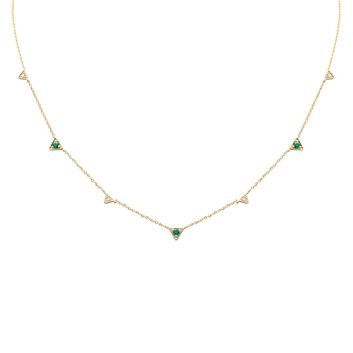 SPECIAL! .23ct G SI 14K Yellow Gold Diamond & Emerald Gemstones Pendant Necklace 16+2" Long