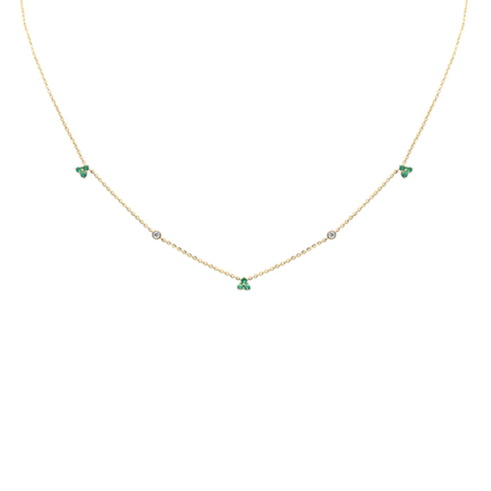 .24ct G SI 14K Yellow Gold Diamond & Emerald Gemstones Pendant Necklace 16+2" Long