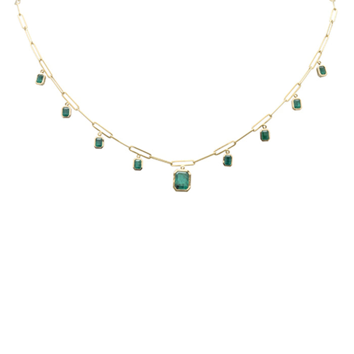 SPECIAL! 3.07ct G SI 14K Yellow Gold Natural Emerald Gemstones Paper Clip Pendant Necklace 18" Long