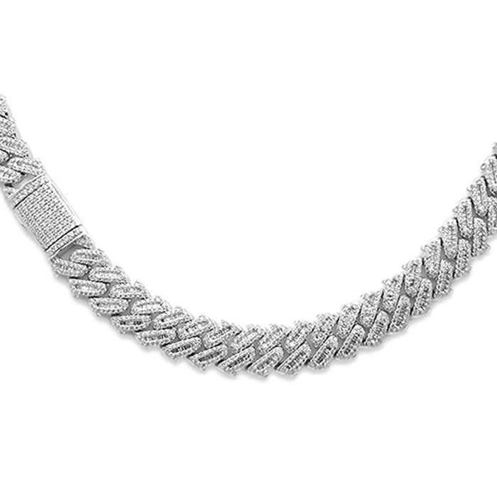 SPECIAL!7MM 8.05ct G SI 14K White Gold Baguette & Round Diamond Square Cuban Necklace 22" Long