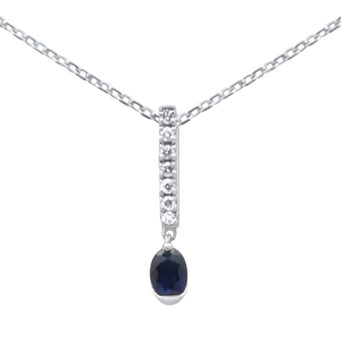 DIAMOND CLOSEOUT! .31ct G SI 14K White Gold Diamond & Blue Sapphire Gemstone Pendant Necklace 18" Long Chain